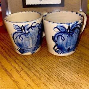 Thomas Ceramics blue fruit painted mugs